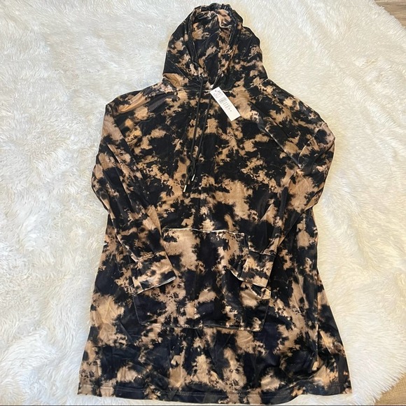 TOPSHOP Tunic Hoodie Women 10 Brown Black Velvet Feel Pullover Oversized Relaxed - Picture 3 of 7